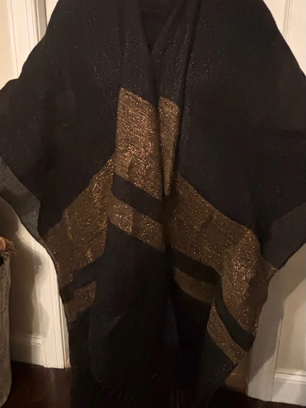 Brunello Cucinelli Black and Gold Fringe Kimono Wrap one size fits most